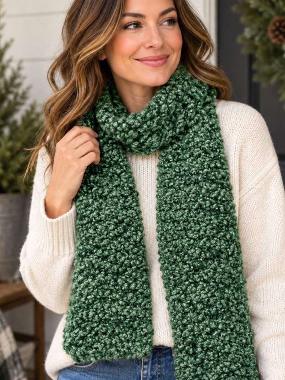 Green Textured Knit 56" x 7" Cozy Soft Winter Neck Wrap Scarf